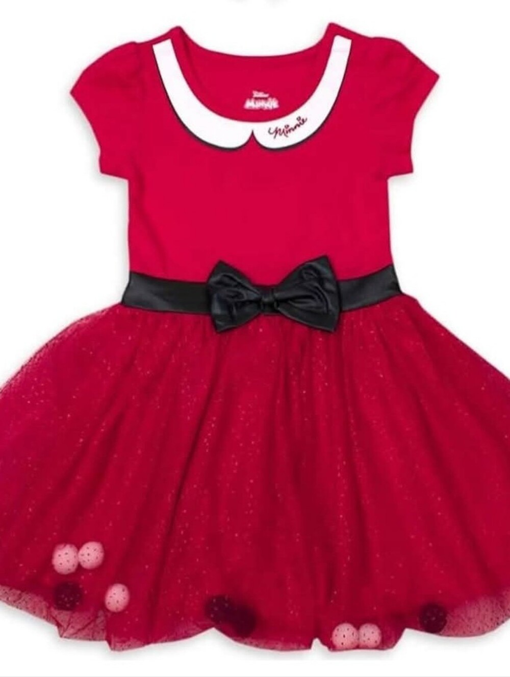 Disney Minnie Mouse Red Tulle Dress with Black Bow, Size 3T